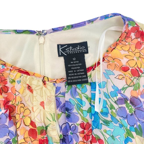 Y2K Rainbow Floral Fit & Flare Fairycore Dress Size Large - Picture 6 of 6